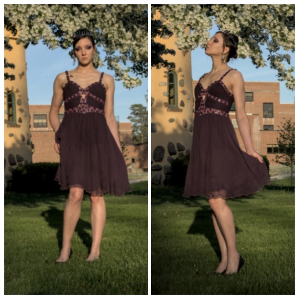 Jeweled silk beaded cutout dress prom renaissance festival princess purple 6 M